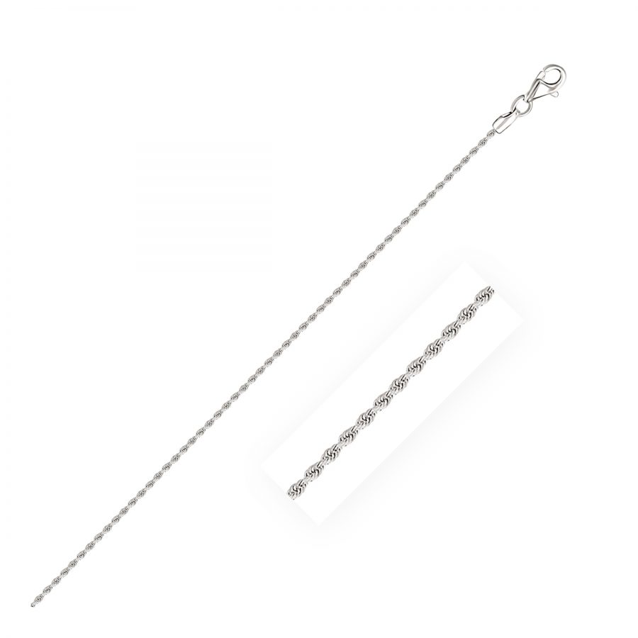 1.5mm 10K White Gold Solid Diamond Cut Rope Chain
