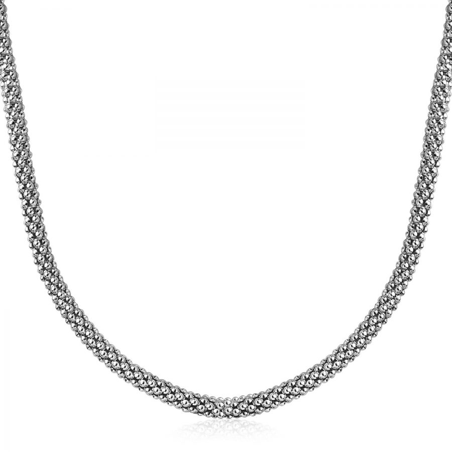 Sterling Silver Rhodium Plated Popcorn Style Necklace