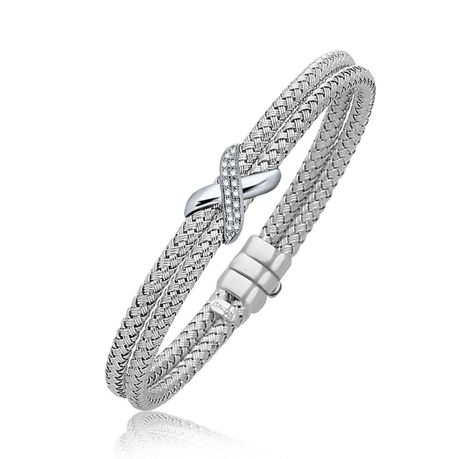Diamond Accented X Station Weave Bangle in 14K White Gold (.17 ct t.w.)