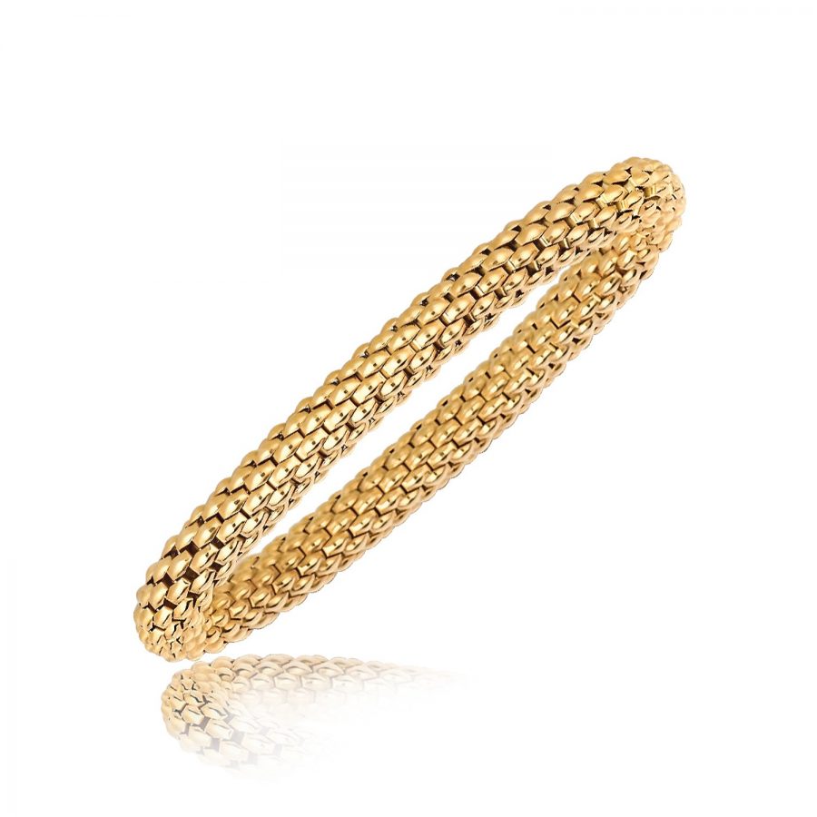 Sterling Silver Mesh Motif Bangle with Yellow Gold Plating