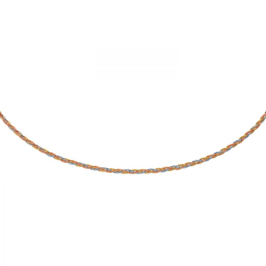 14K Tri-Tone Gold Plaited Motif Multi Strand Mirror Spring Necklace