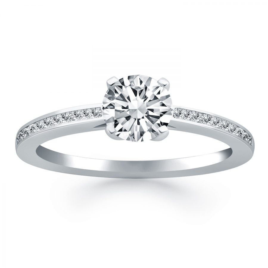 14K White Gold Channel Set Cathedral Engagement Ring
