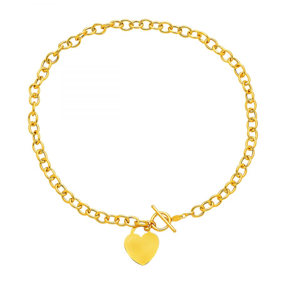 Toggle Necklace with Heart Charm in 14K Yellow Gold