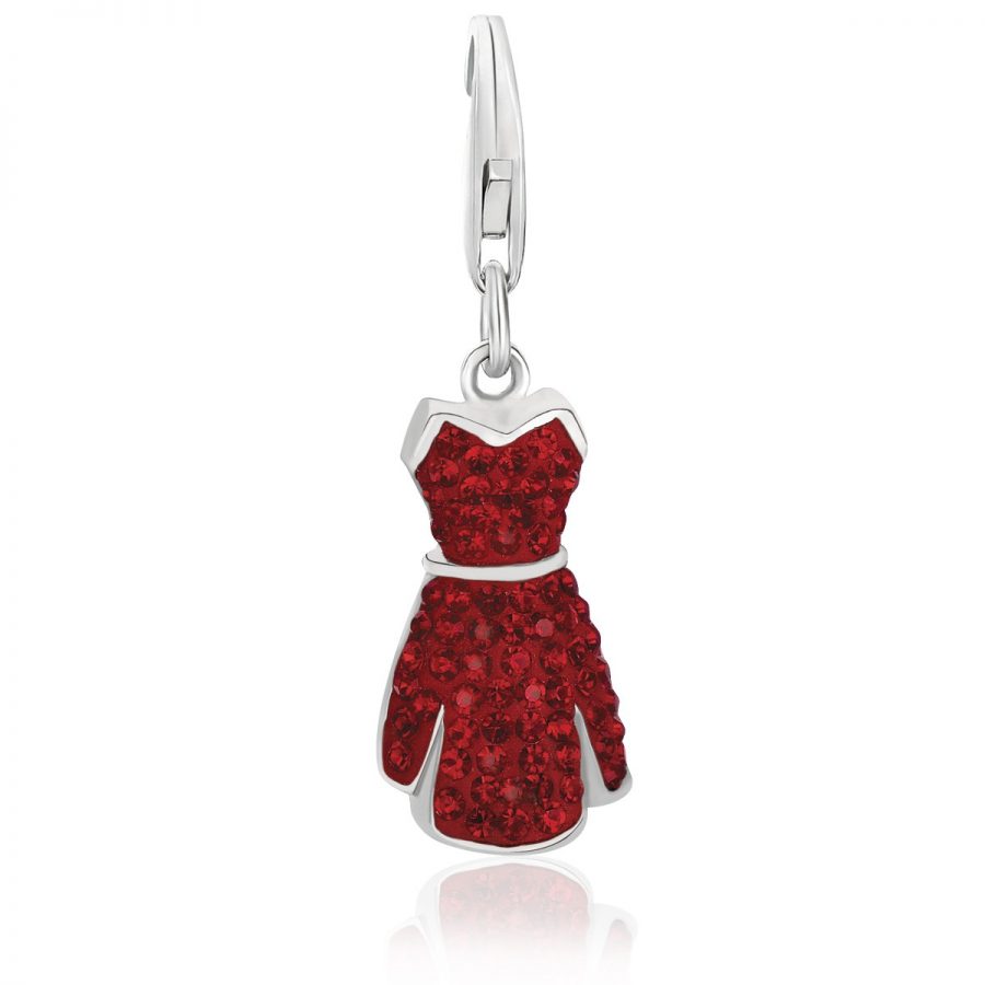 Sterling Silver Red Charm with Red Tone Crystal Accents