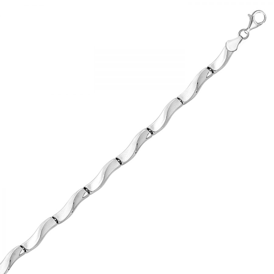 Sterling Silver Rhodium Plated Wavy Design Bar Link Stampato Bracelet