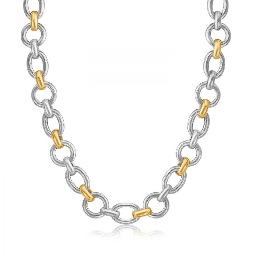 18K Yellow Gold and Sterling Silver Multi Shape Rhodium Plated Necklace
