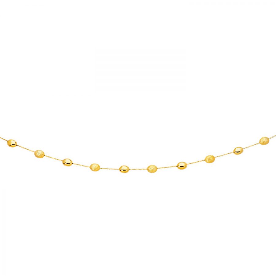 14K Yellow Gold Necklace with Polished and Textured Pebble Stations
