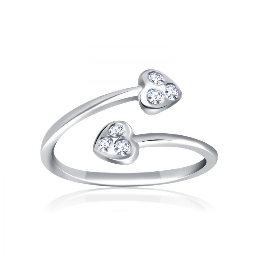 14K White Gold Cubic Zirconia Embellished Toe Ring with Heart Ends