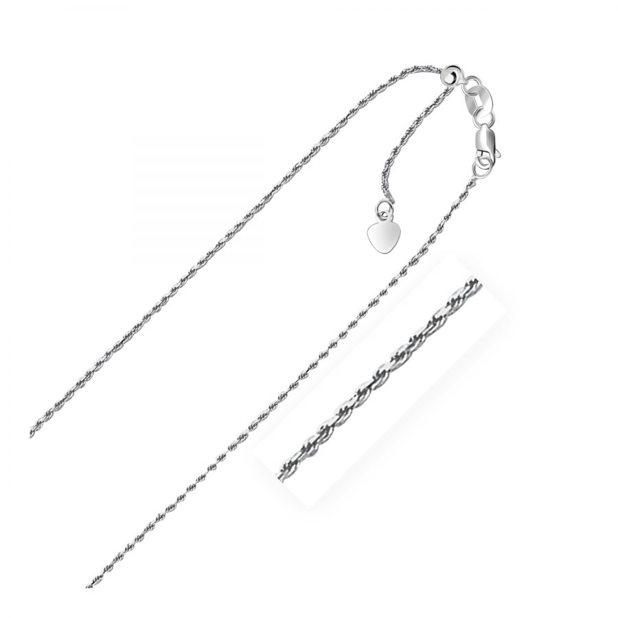 1.0mm 10K White Gold Adjustable Rope Chain