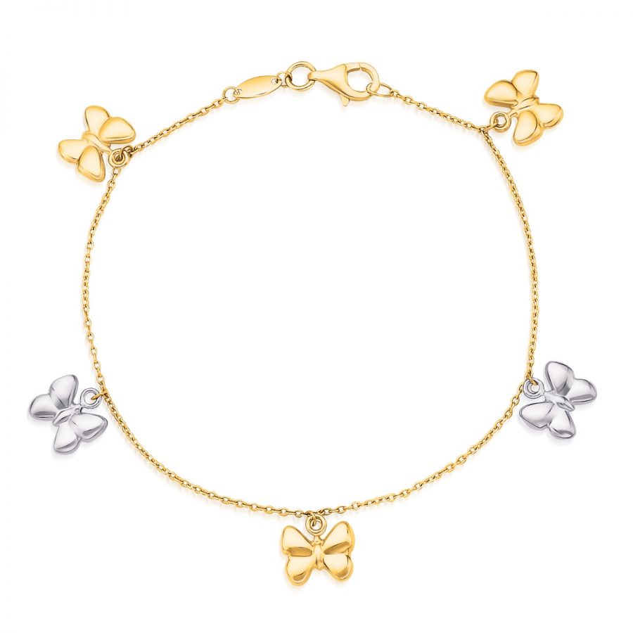 14K Two-Tone Gold Butterfly Charms Bracelet