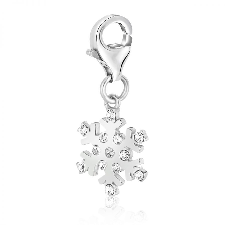 Sterling Silver White Tone Crystal Embellished Snowflake Charm