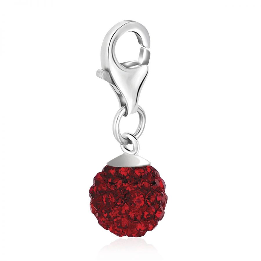 Sterling Silver Red Tone Crystal Embellished Round Charm
