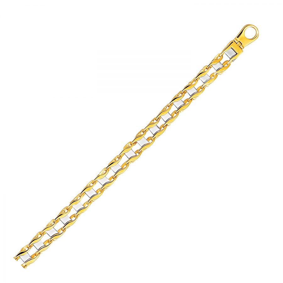 14K Two-Tone Gold Men's Bracelet with S Style Bar Links