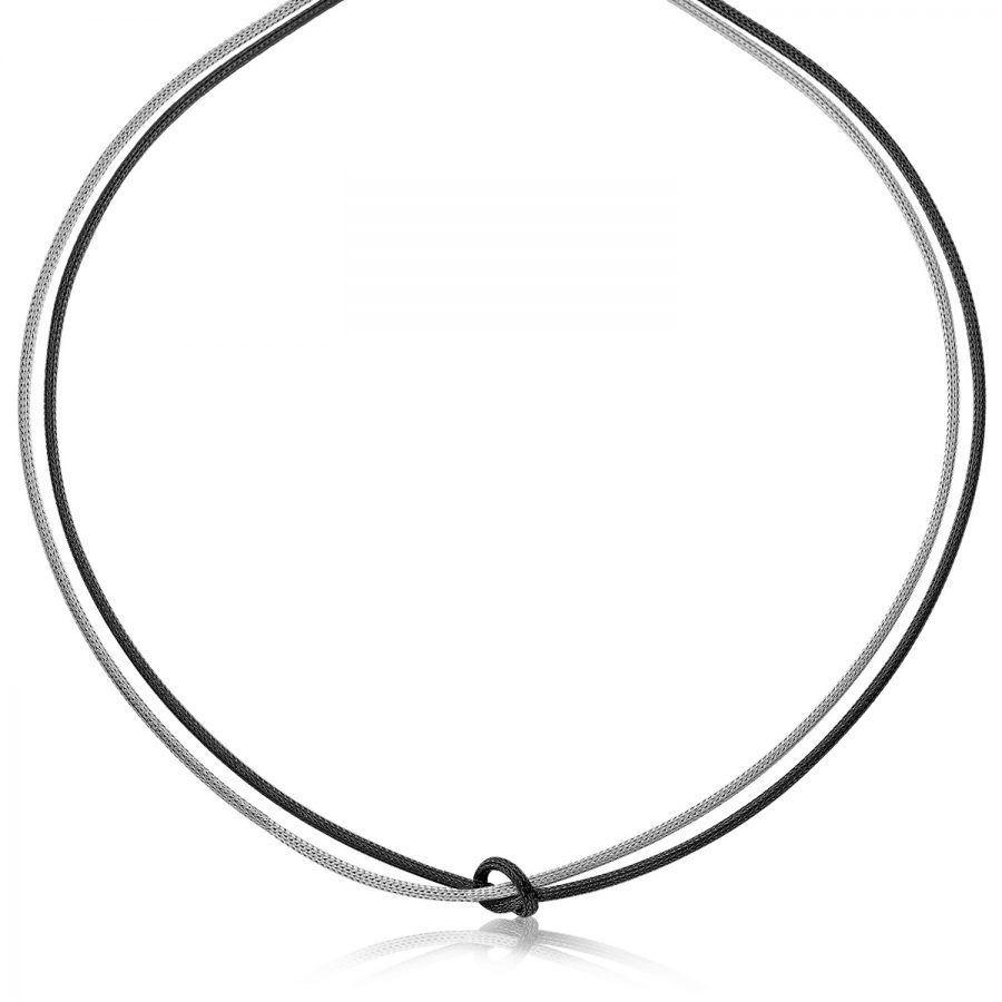 Sterling Silver Wheat Knot Design Necklace with Rhodium and Ruthenium Plating