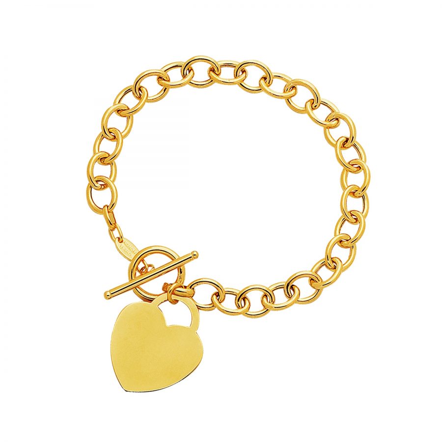 Toggle Bracelet with Heart Charm in 14K Yellow Gold