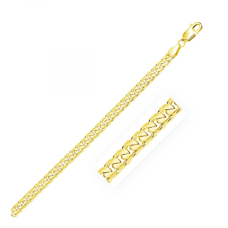 4.4mm 14K Yellow Gold Solid Miami Cuban Chain