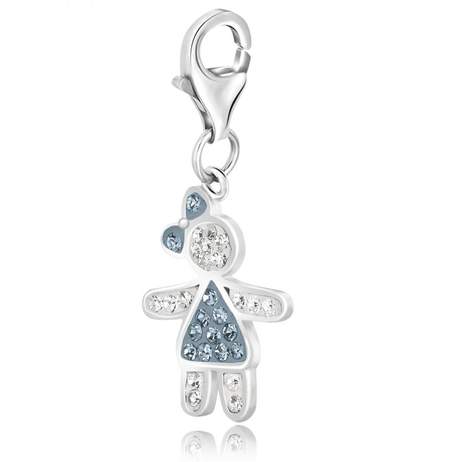Sterling Silver December Birthstone Girl Charm with Multi Tone Crystals