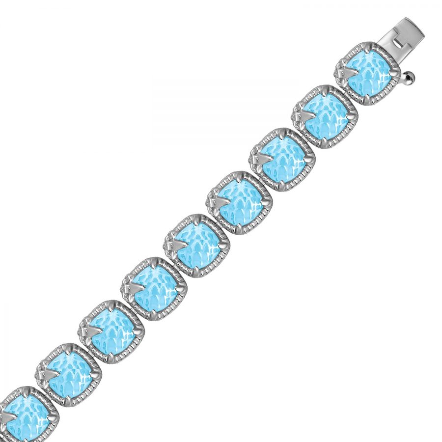 Sterling Silver Blue Topaz and White Sapphire Bracelet with Fleur De Lis Motifs