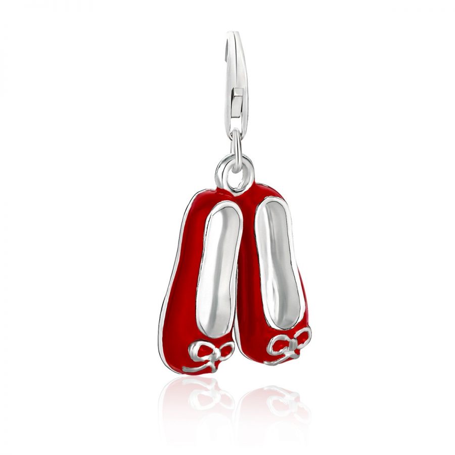 Sterling Silver Flat Shoe Pair Charm with Red Enamel Finishing