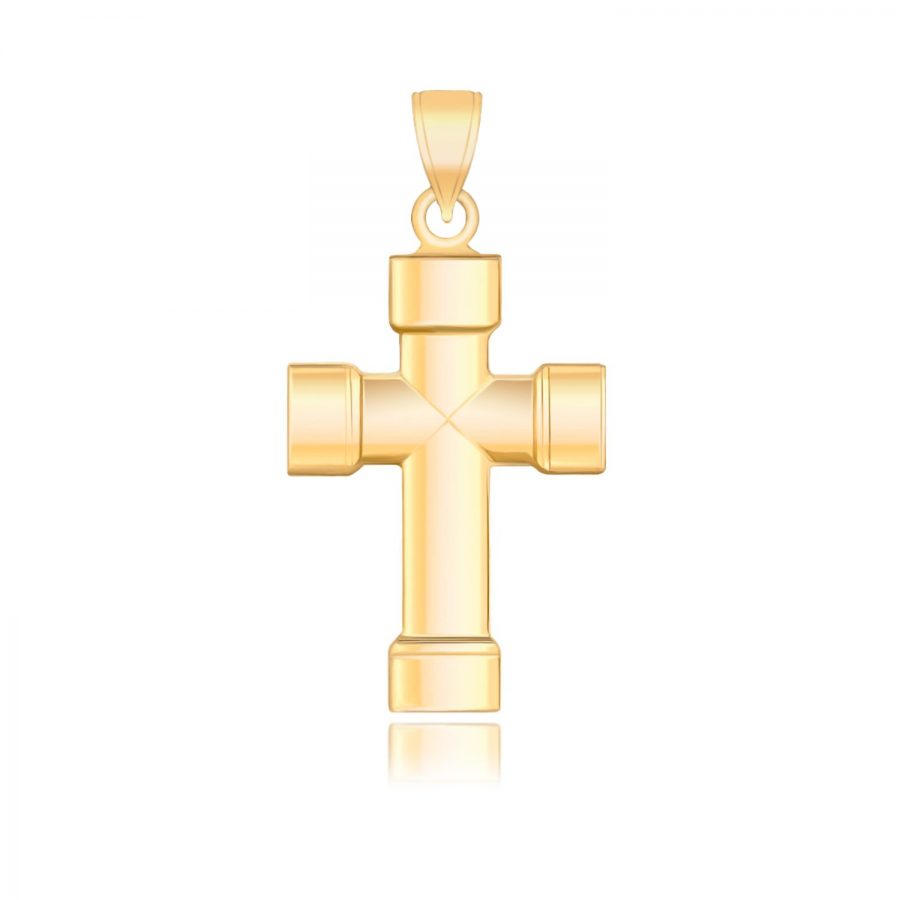 14K Yellow Gold Cross Pendant with Block Like Ends