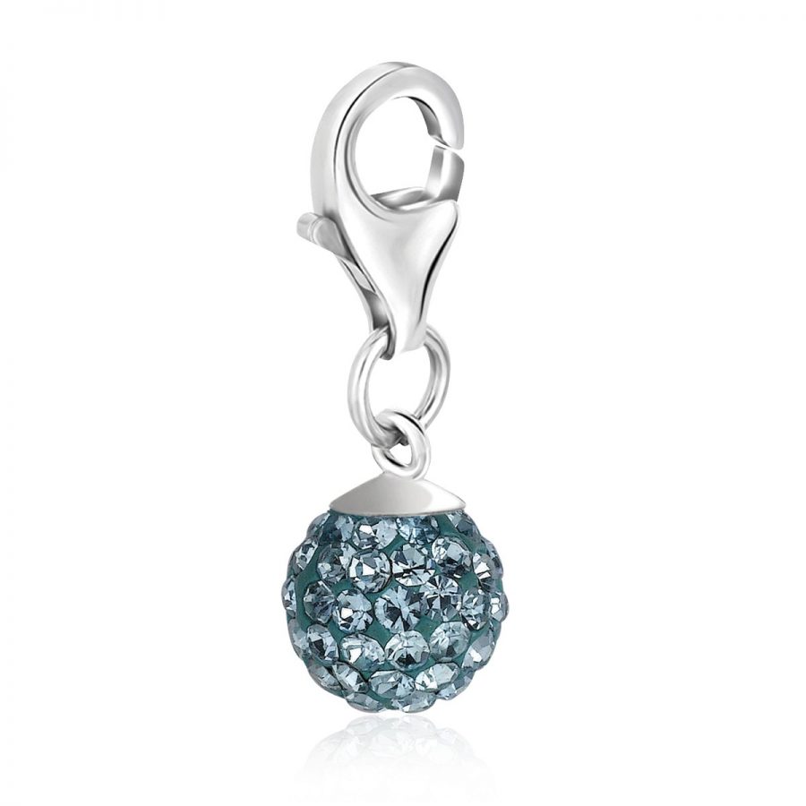 Sterling Silver Round March Birthstone Charm with Blue Tone Crystal Accents