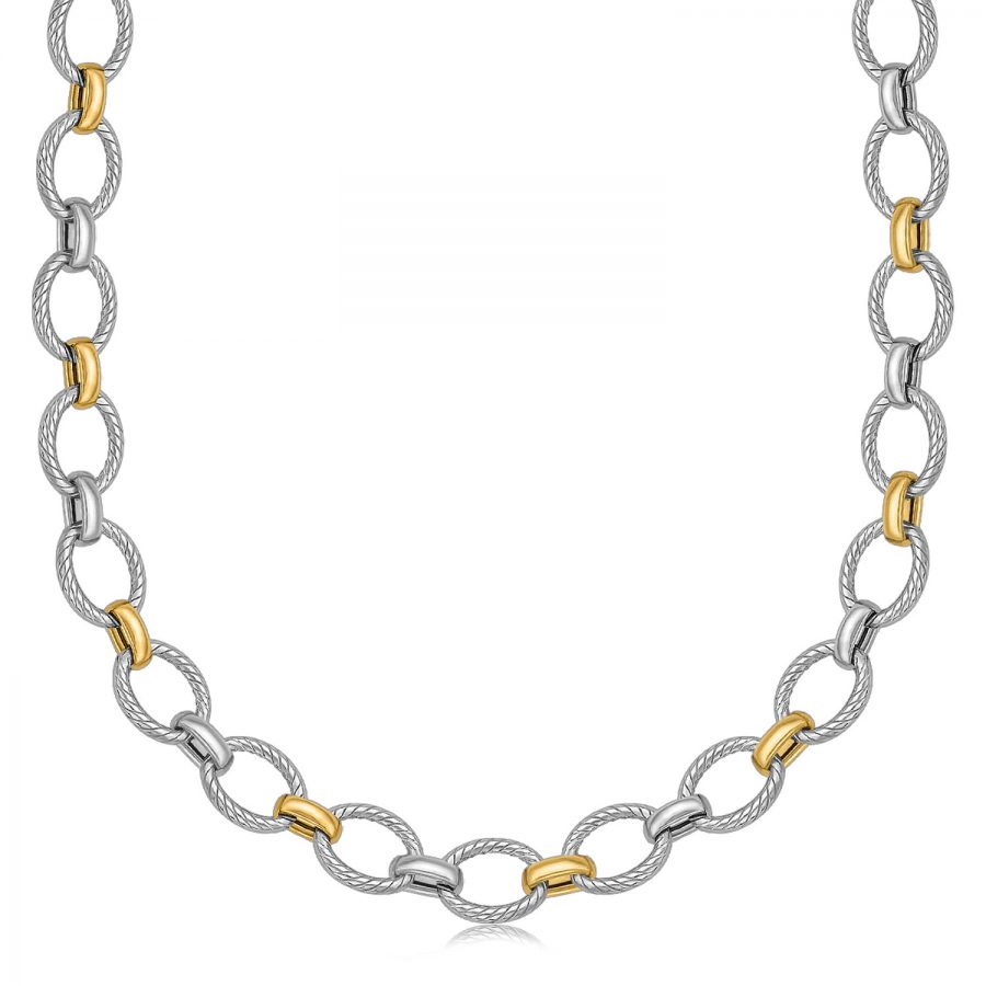18K Yellow Gold and Sterling Silver Chain Necklace with Rhodium Plating