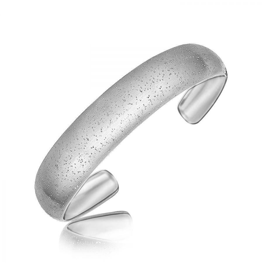 Sterling Silver Rhodium Plated Slender Cuff with a Textured Stardust Style