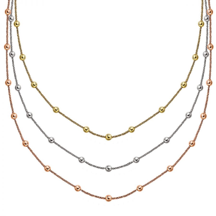 Sterling Silver 3-Strand Stationed Sparkle Chain Necklace in Multi Tone Style