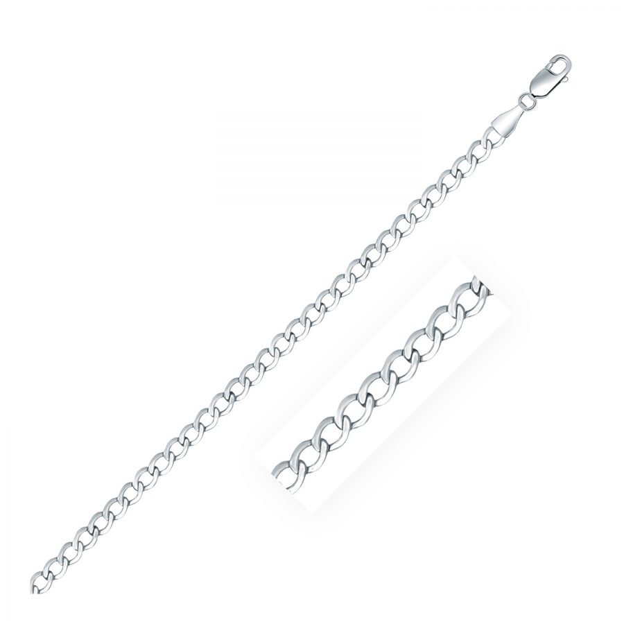 Rhodium Plated 3.7mm 925 Sterling Silver Curb Style Chain