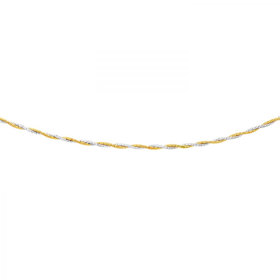 14K Two-Tone Gold Braided Design Double Strand Mirror Spring Necklace