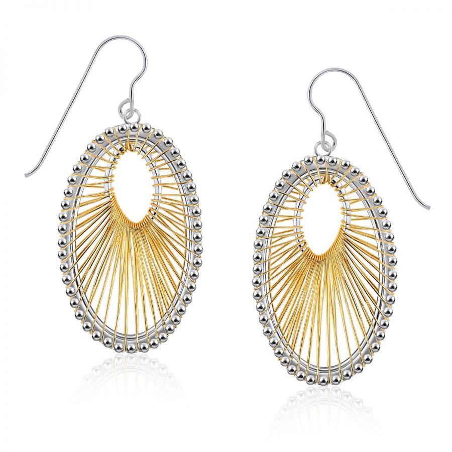 Designer Sterling Silver and 14K Yellow Gold Oval Thread Earrings