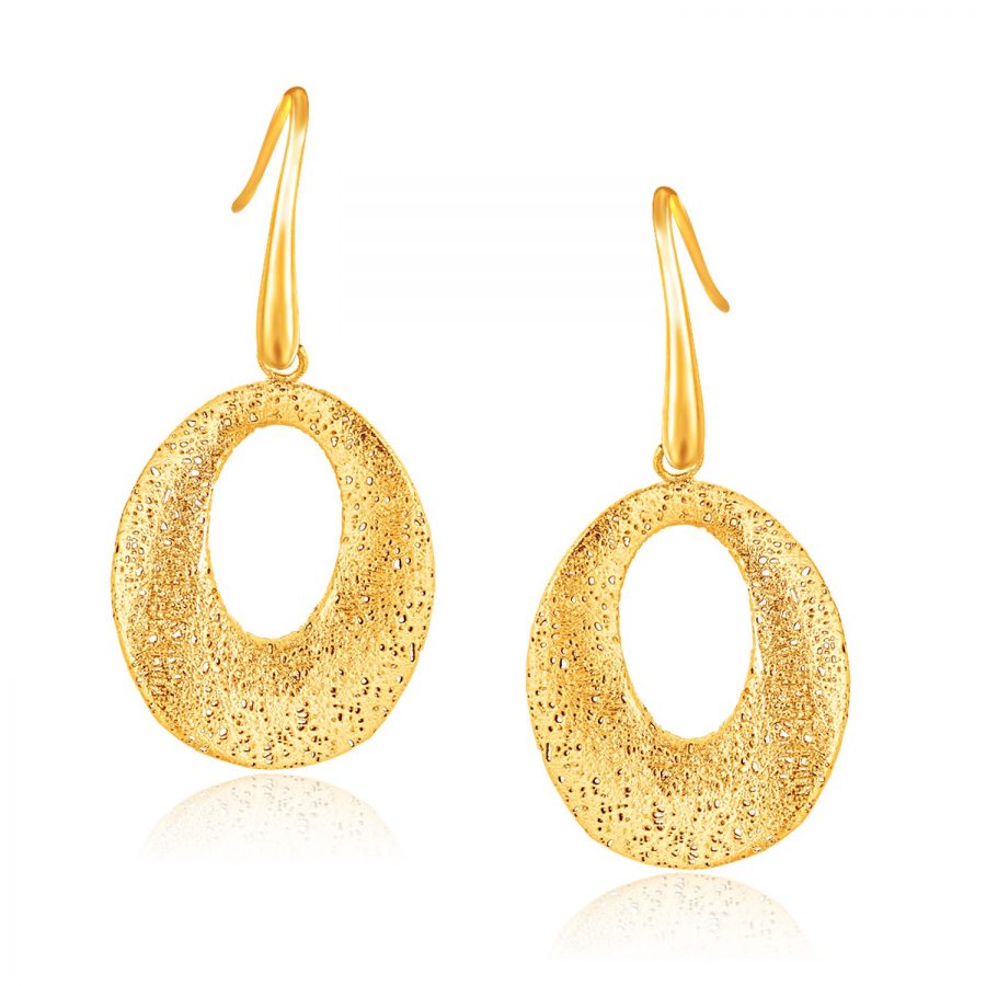 Italian Design 14K Yellow Gold Woven French Wire Oval Drop Earrings