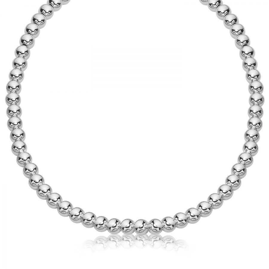 Sterling Silver Rhodium Plated Necklace with a Polished Bead Style (8mm)