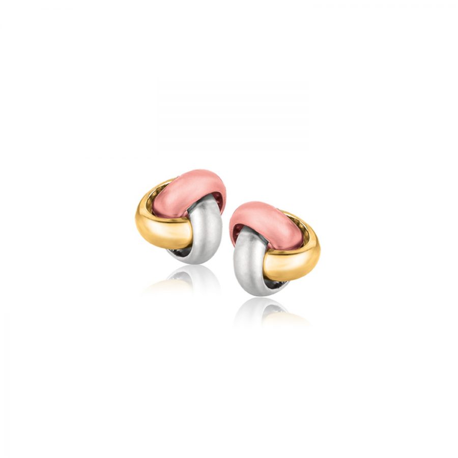 14K Tri-Color Gold Love Knot Stud Earrings