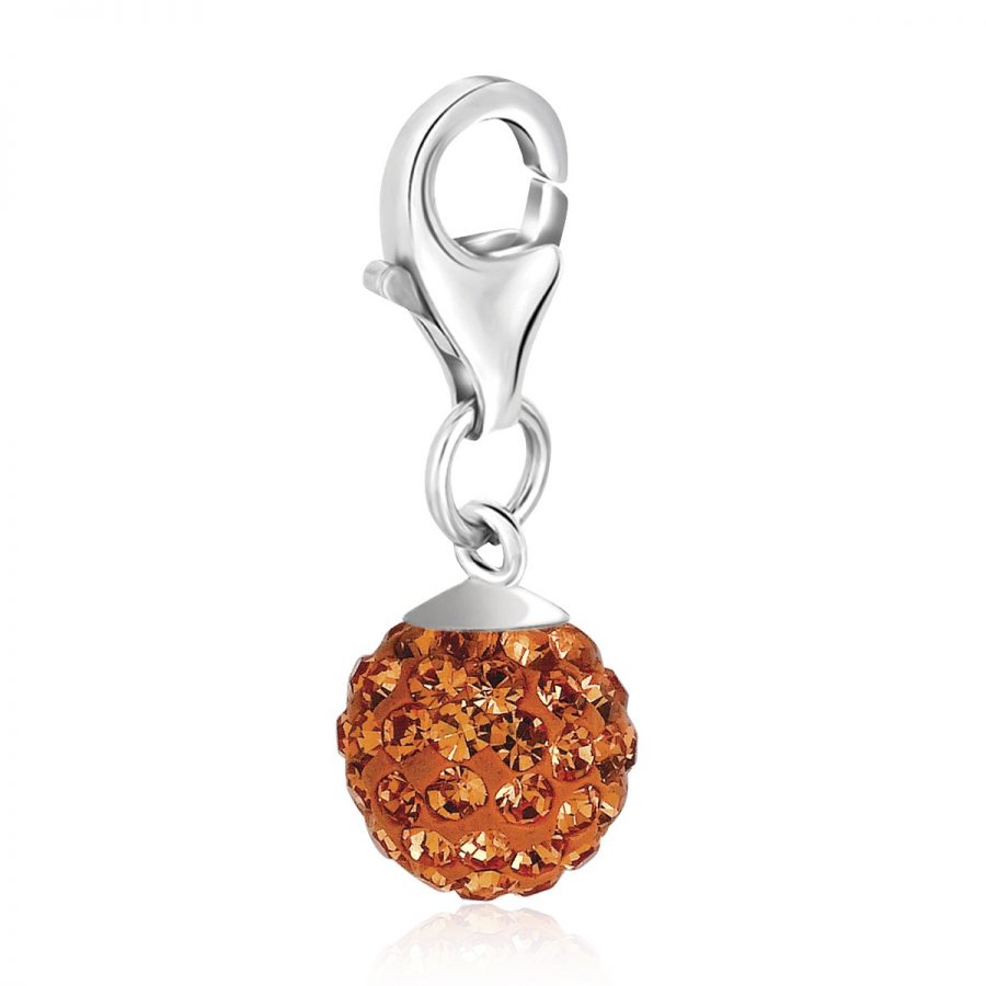 Sterling Silver November Birthstone Round Charm with Orange Crystal Accents