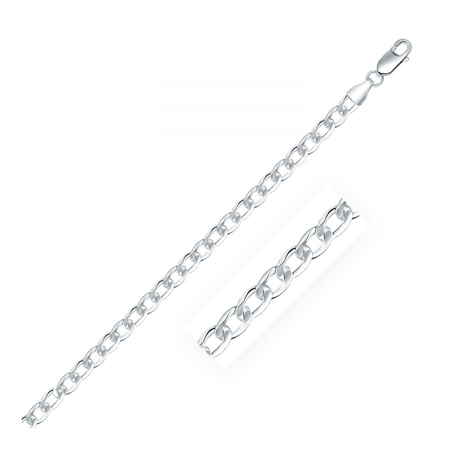 Rhodium Plated 4.7mm 925 Sterling Silver Curb Style Chain