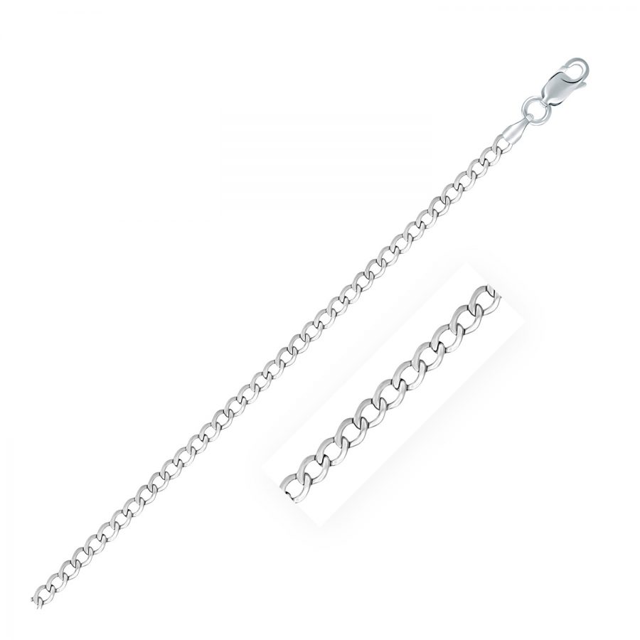 Rhodium Plated 3.0mm 925 Sterling Silver Curb Style Chain