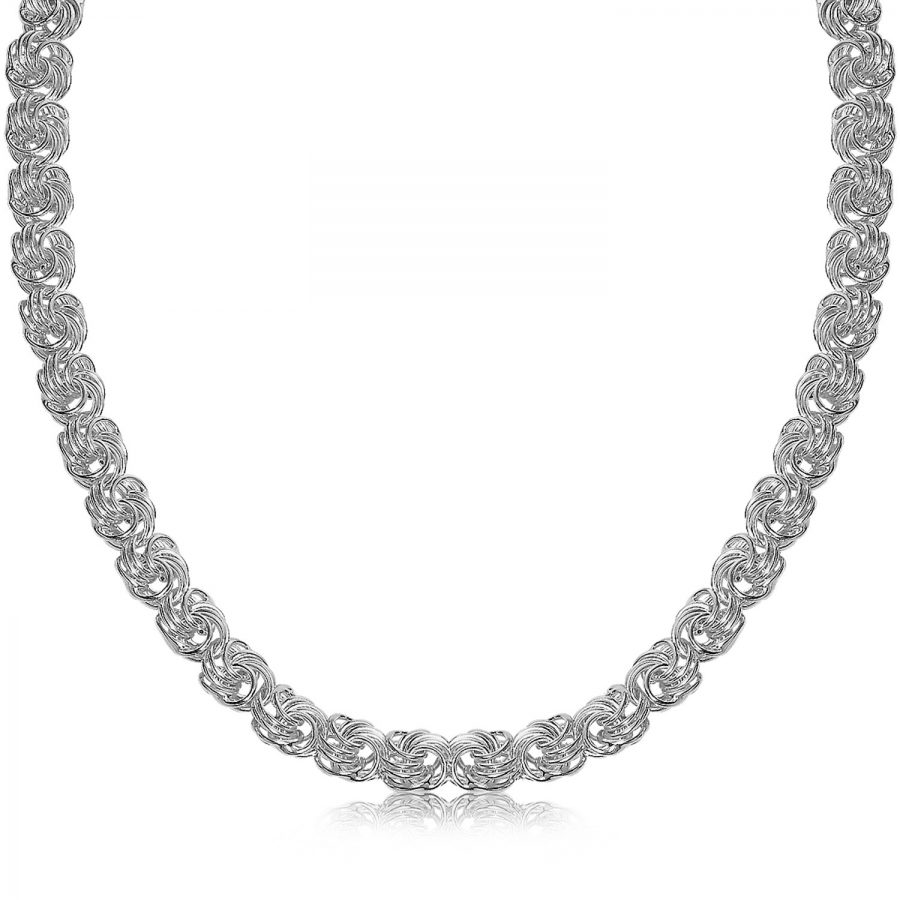 Sterling Silver Rhodium Plated Byzantine Motif Chain Necklace