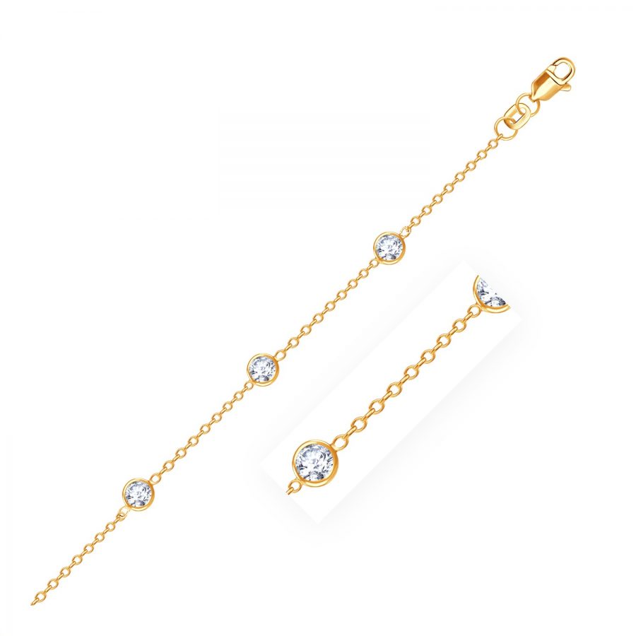 14K Yellow Gold Anklet with Round White Cubic Zirconia