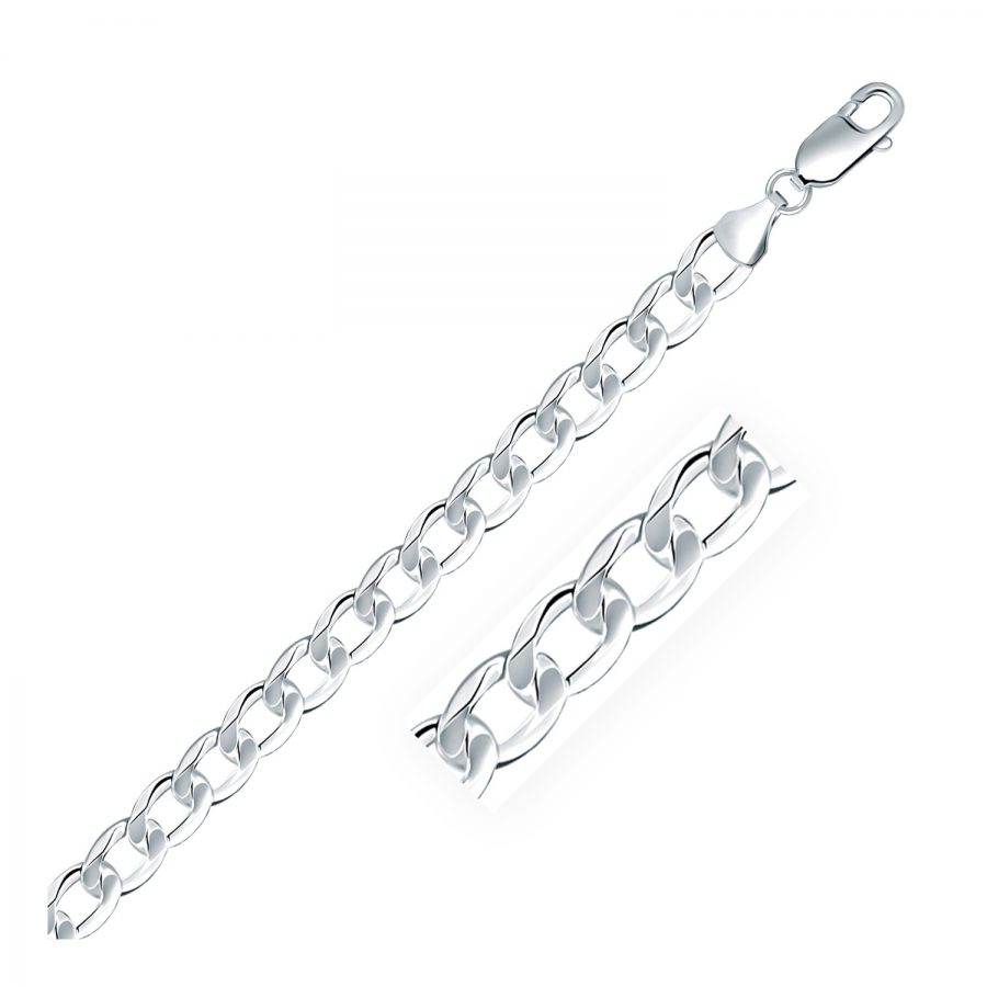 Rhodium Plated 7.8mm 925 Sterling Silver Curb Style Chain