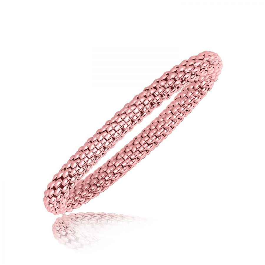 Sterling Silver Rose Gold Plated Mesh Motif Bangle