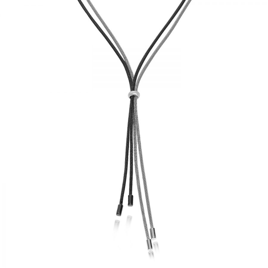Sterling Silver Rhodium and Ruthenium Plated Wheat Lariat Necklace