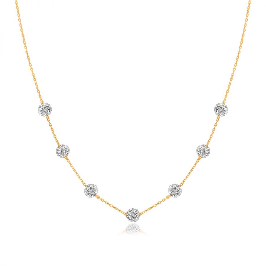 14K Yellow Gold Necklace with Crystal Embellished Sphere Stations