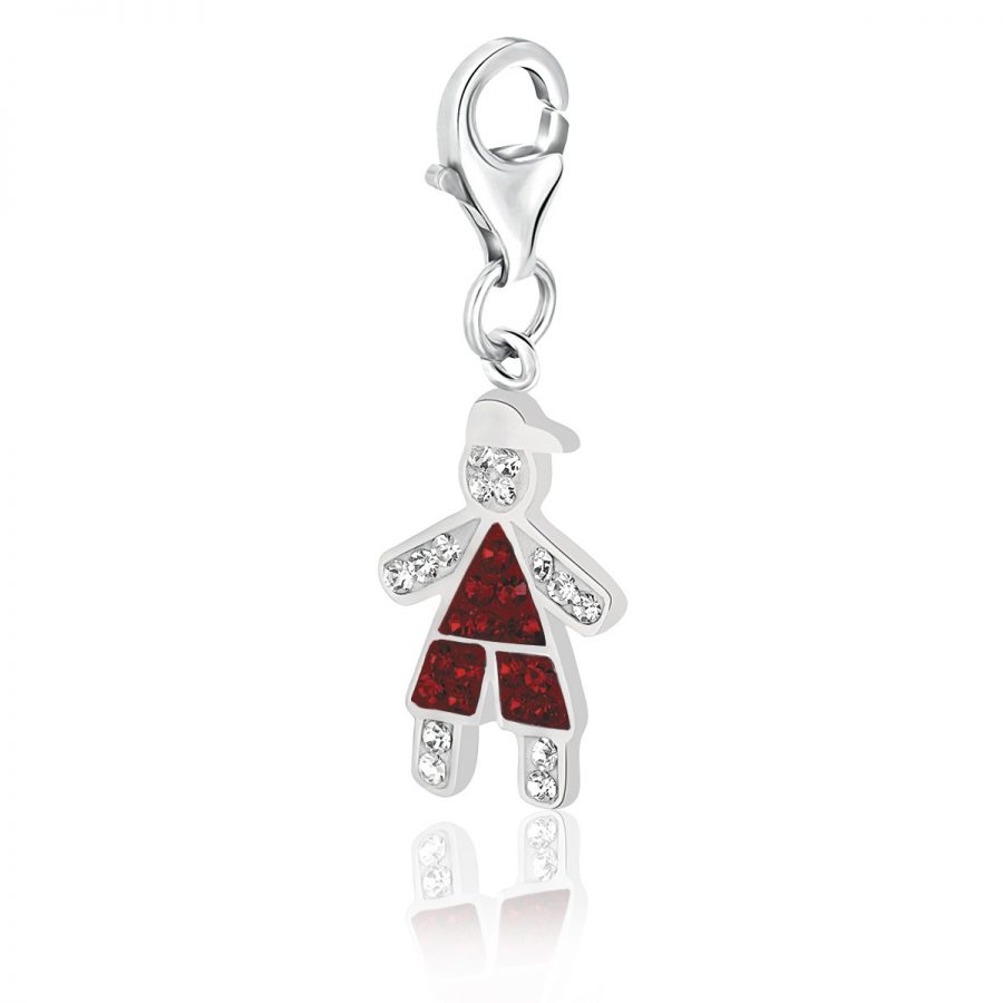 Sterling Silver Boy Charm Decorated with Red and White Crystals
