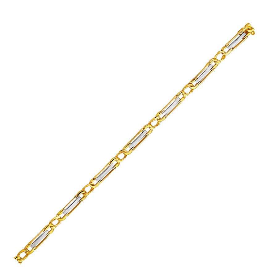 14K Two-Tone Gold Men's Bracelet with Slender Bar Links