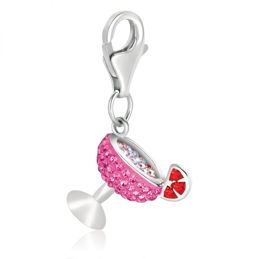 Sterling Silver Cocktail Glass Charm with Pink and Red Crystal Accents