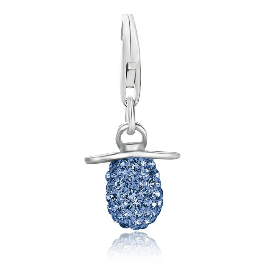 Sterling Silver Pacifier Charm with Blue Tone Crystal Embellishments