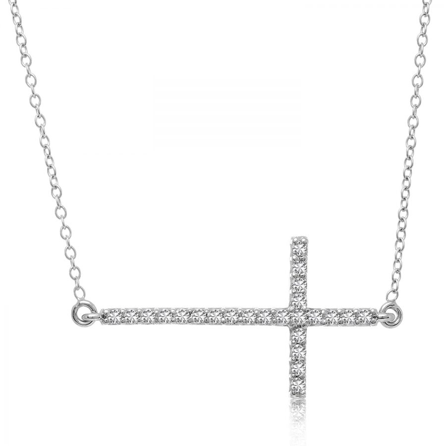 14K White Gold Slim Diamond Crucifix Necklace (1/4 ct tw)