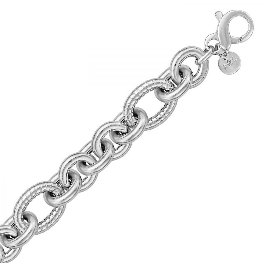 Sterling Silver Oval Cable Style Stationed Chain Bracelet