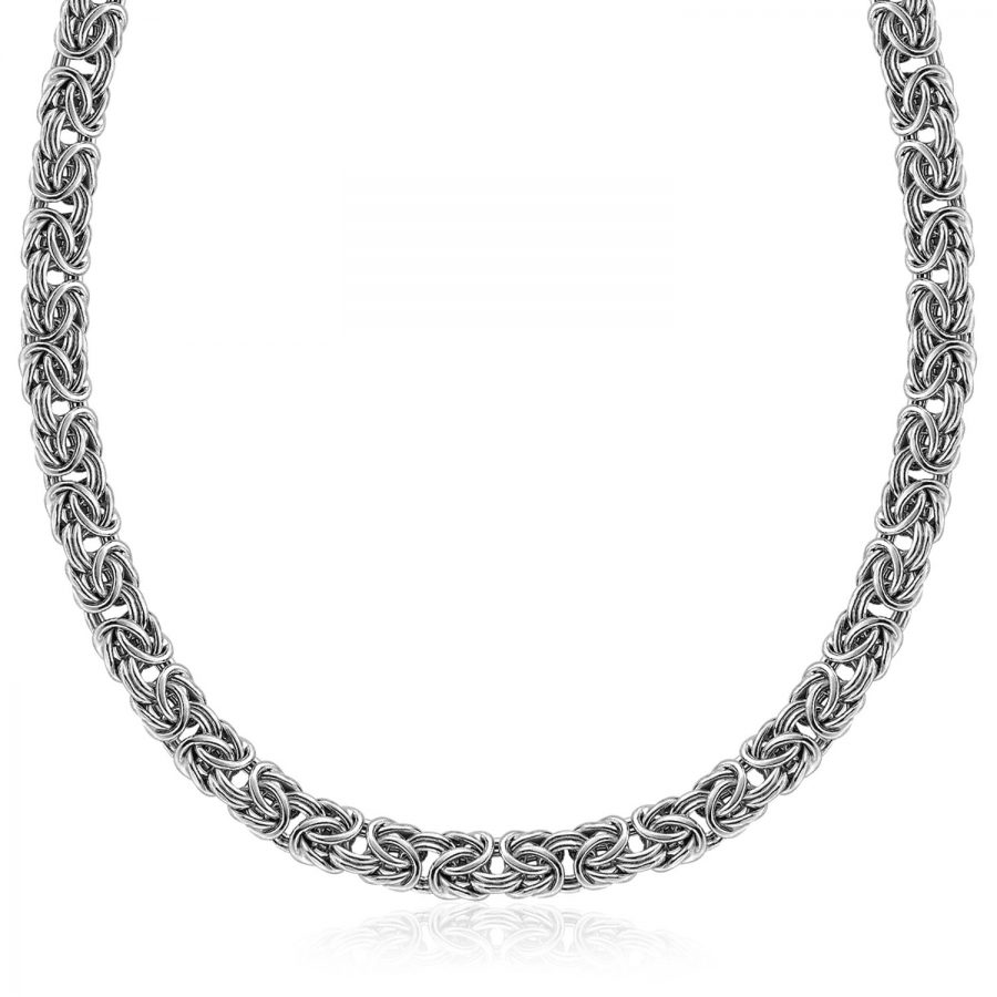 Sterling Silver Byzantine Chain Necklace with Rhodium Plating